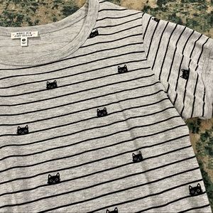 Messy Bun Just Chillin - Grey Cat Striped Shirt